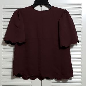 NWT Express burgundy scalloped flutter sleeve blouse
